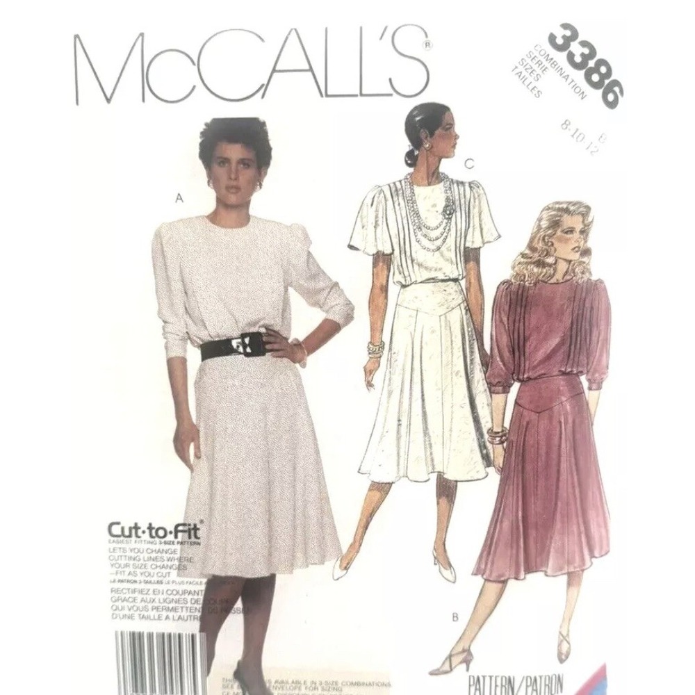McCall's 3386 Vintage 80s Dress Sewing Pattern Sizes 8 10 12 Uncut
